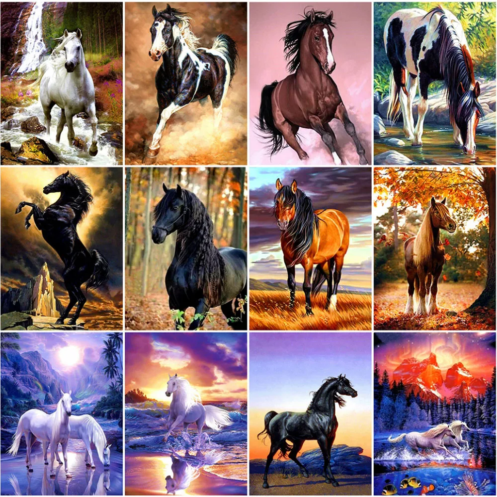 Yumeart Paint With Diamond Painting Horse Mosaic Art Embroidery Animal DIY Picture of Rhinestones Cross Stitch Wall Decor