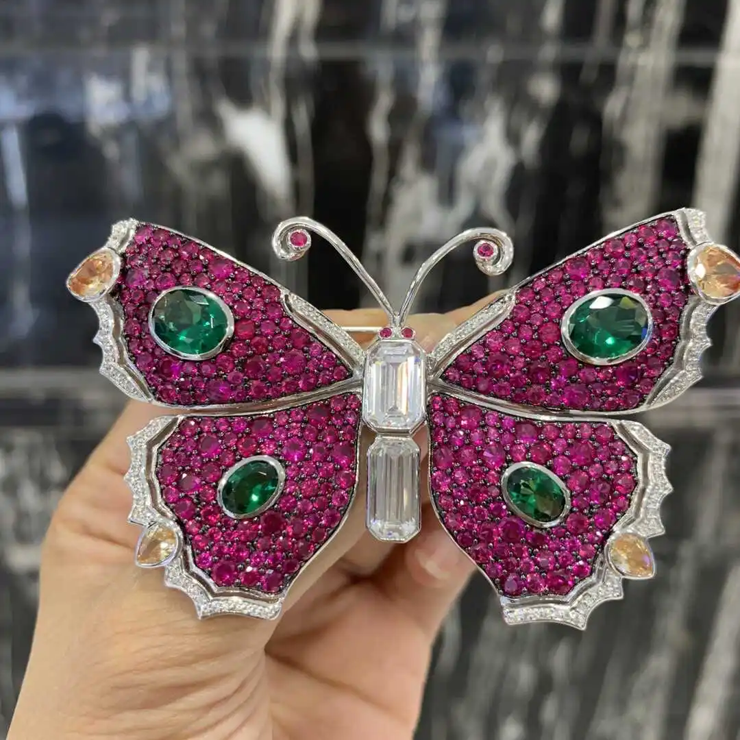 

rose red color butterfly brooch 925 sterling silver with cubic zircon fine women jewelry cute romantic MIYI