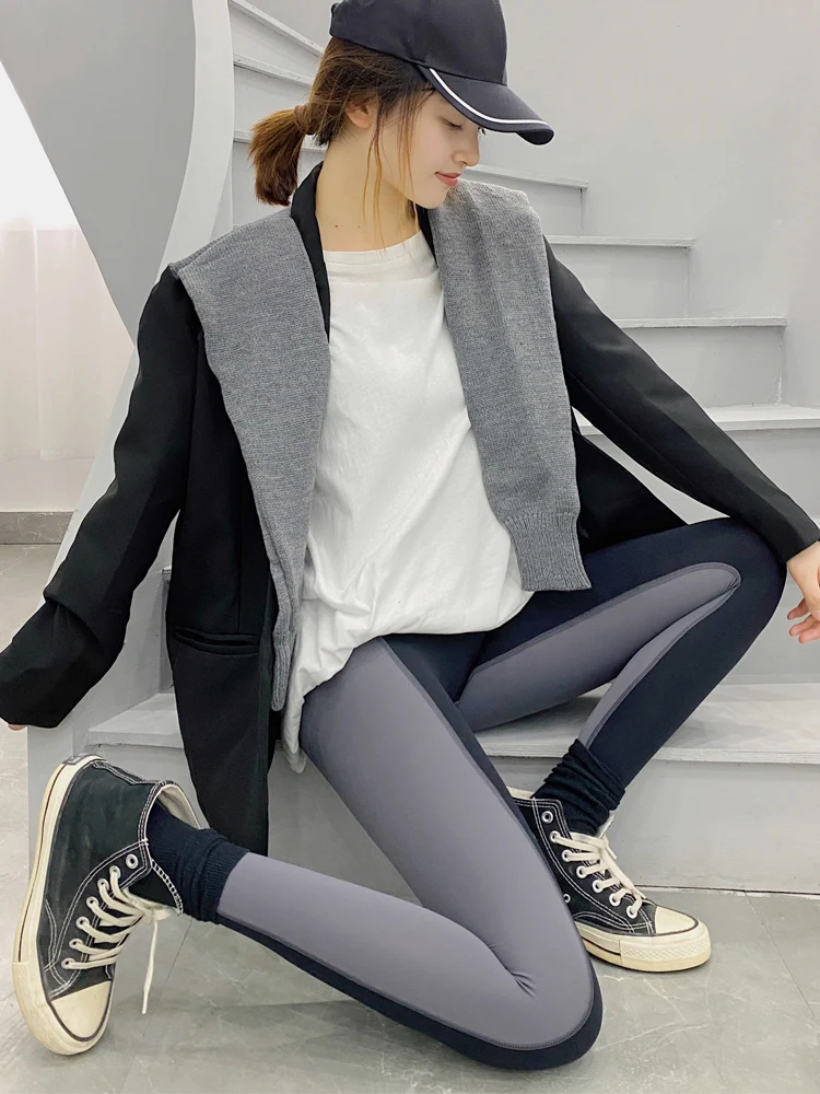 High Waist ark Skin Tight Yoga Pants Women's Base Layer Pants Autumn Outdoor New Magic Elastic Pants Color Blo PU Leather