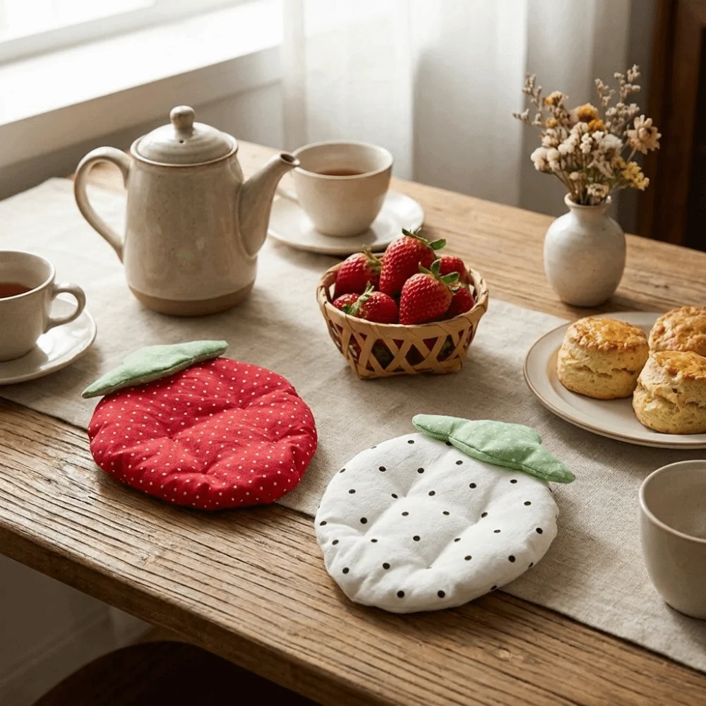 

Decorative Mat Polka Dot Strawberry Coaster Heat Resistant Korean-Style Anti-Scalding Mat Kawaii Washable Drink Cup Mat Office