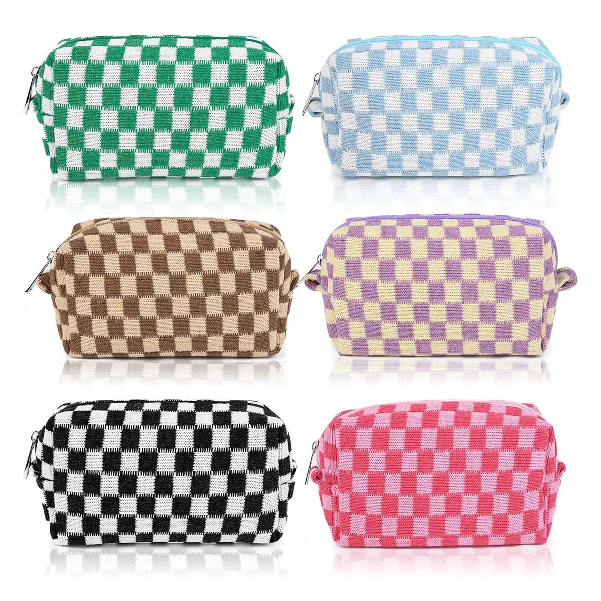 6 Pcs Checkered Makeup Bag Cosmetic Bag Bulk Makeup Pouch Personalize Travel Toiletry Bag Organizer Cute Makeup Brushes