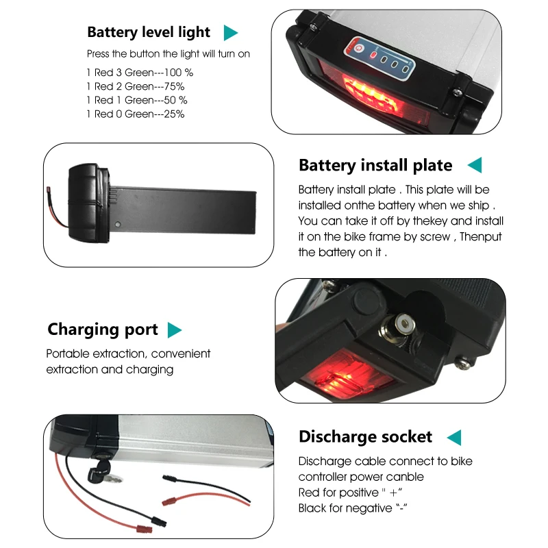 24V 36V 48V Rear Rack Battery 10.4Ah 12Ah 13Ah 15Ah for E-GO KEOLA Stella Wondervel Double Luggage Electric Cruiser Bicycle