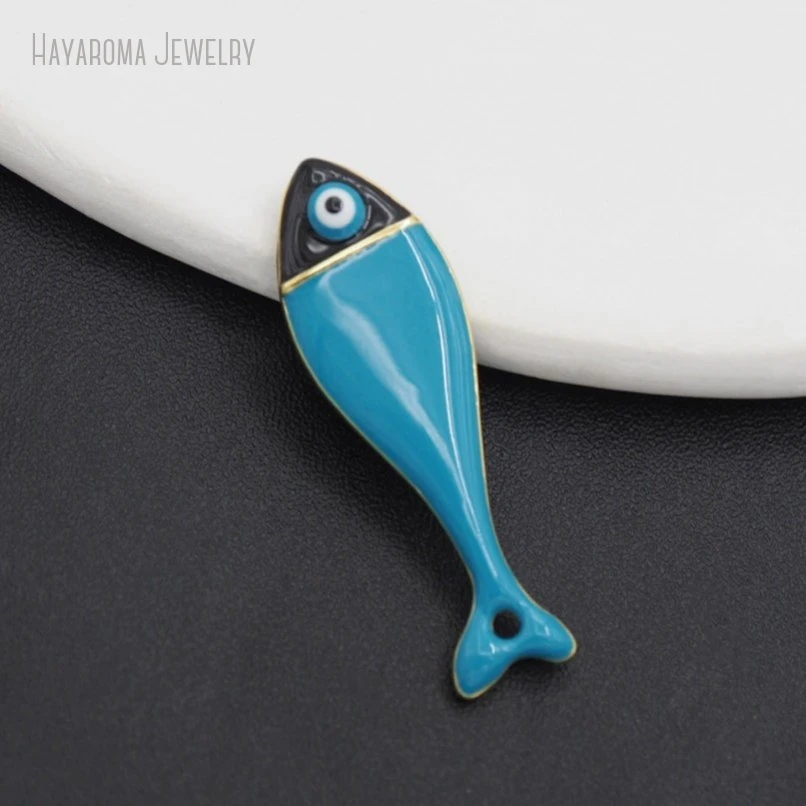 10Pcs Gold Color Blue Nautical Marine Organism Fish Enamel Wholesale Jewelry Metal Copper Pendant PM51735