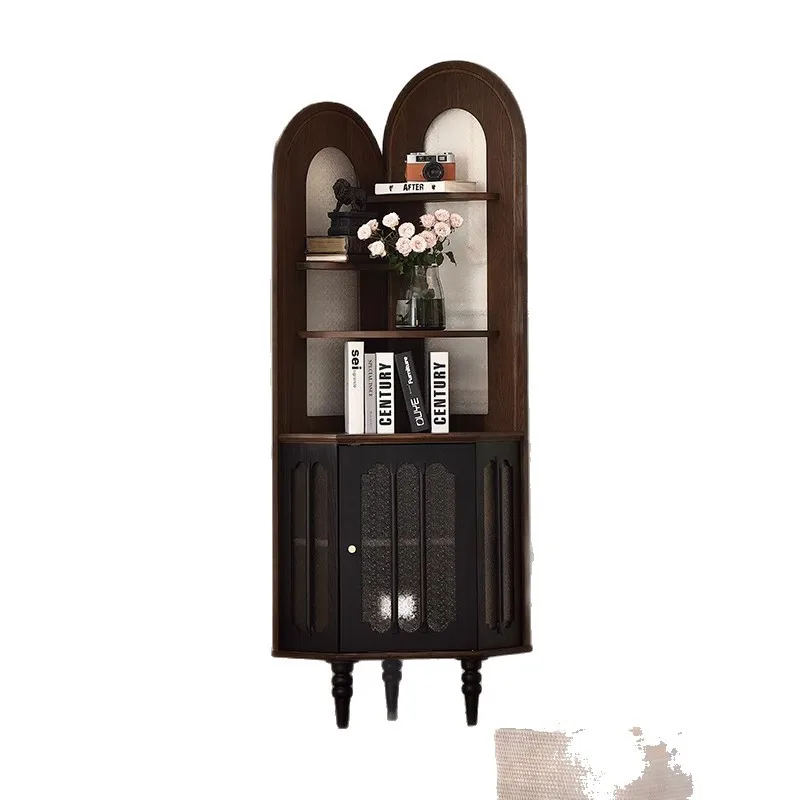 LTT French Vintage Solid Wood Corner Cabinet, Living Room Triangular Cabinet, Vintage-Style Storage Shelf