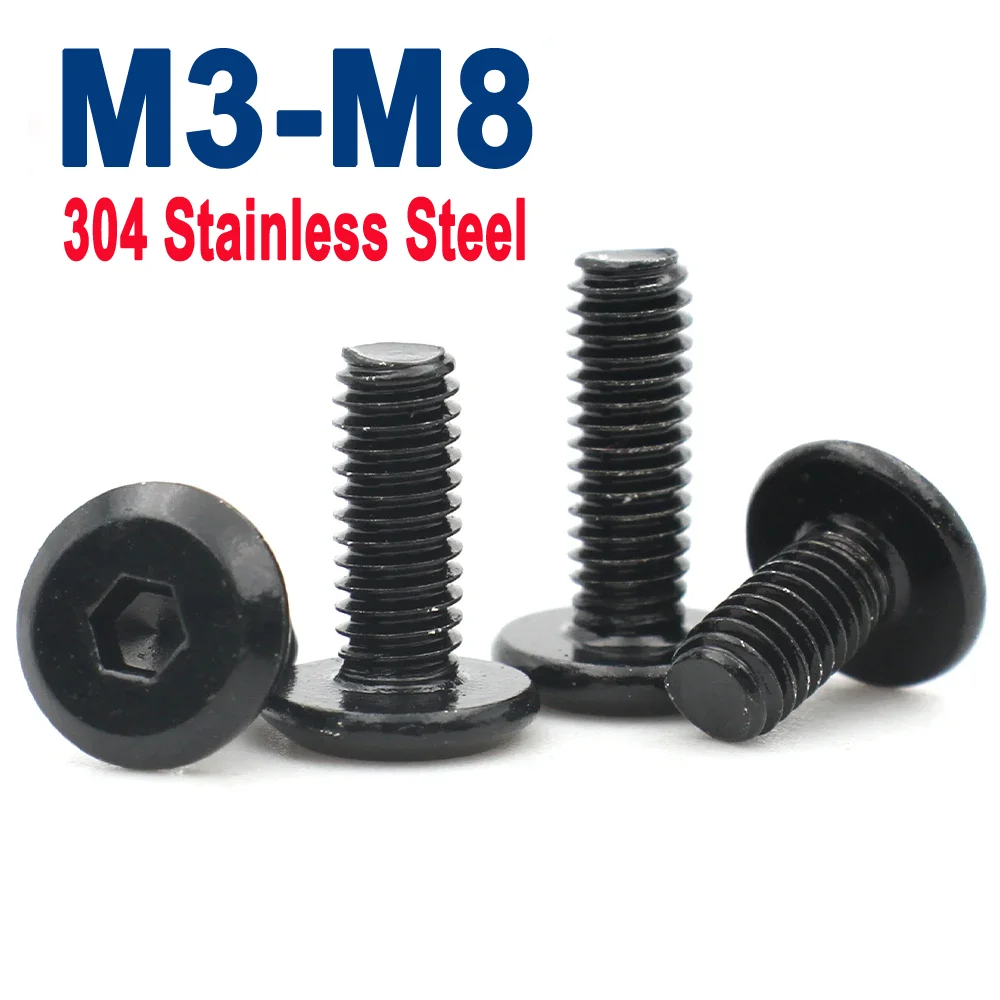 

10/20/50pcs M3 M4 M5 M6 M8 Black 304 Stainless Steel Hex Hexagon Socket Hypotenuse Flat Head Screw Bolt for Down Side Furniture