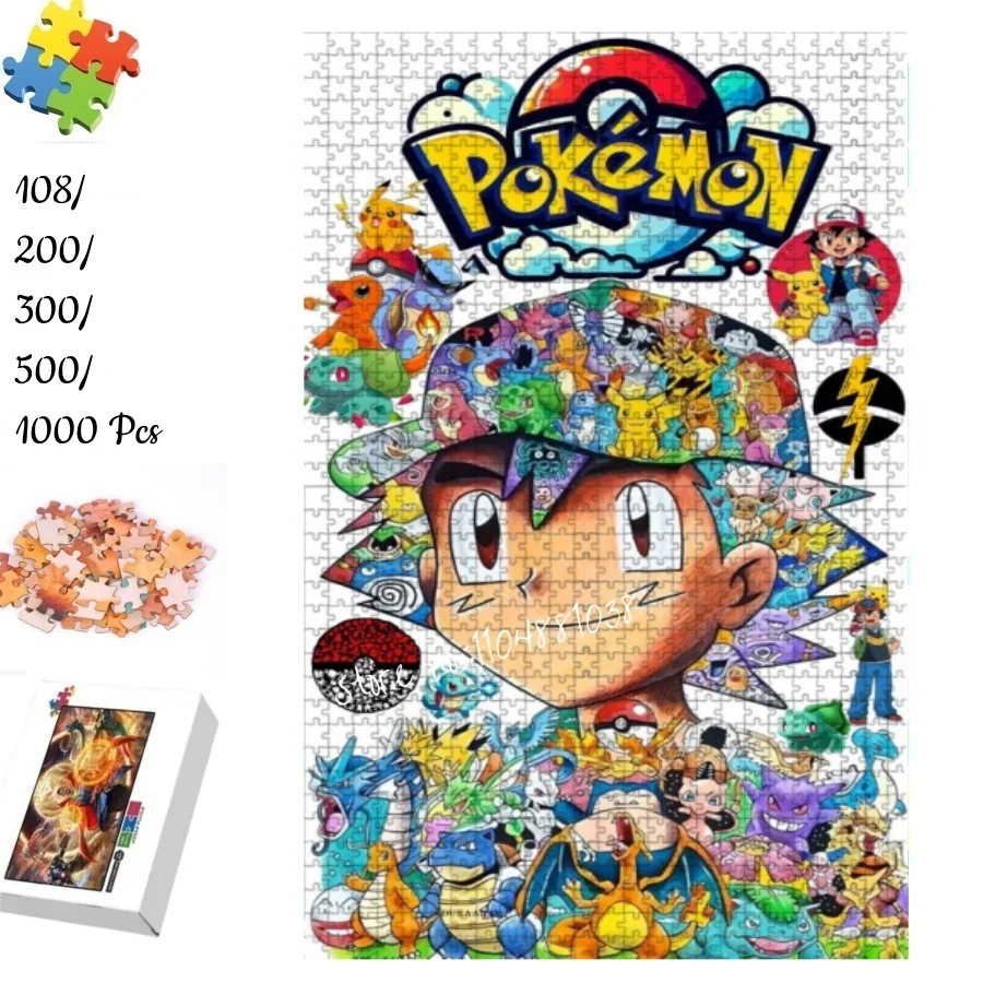 

Anime Pokemon Ash Ketchum Collage Jigsaw Puzzle 108 200 300 500 1000 Pieces Pikachu Charizard All Characters Kids Adult Toy Gift