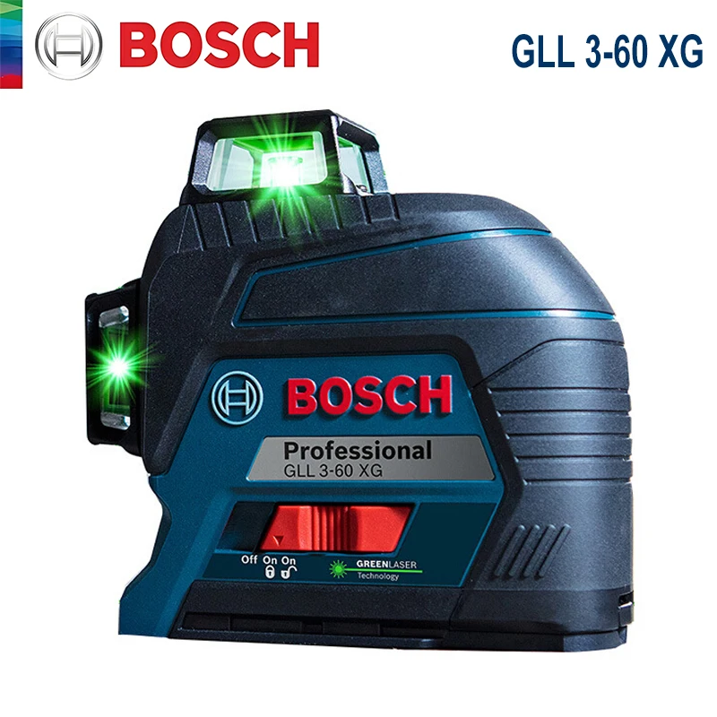 

Лазерный уровень Bosch GLL 3-60 XG, 12 линий, зеленый, 3D-уровень, самовыравнивающийся, 360 градусов, горизонтальный и вертикальный крест, 30 м, мощный измерительный инструмент