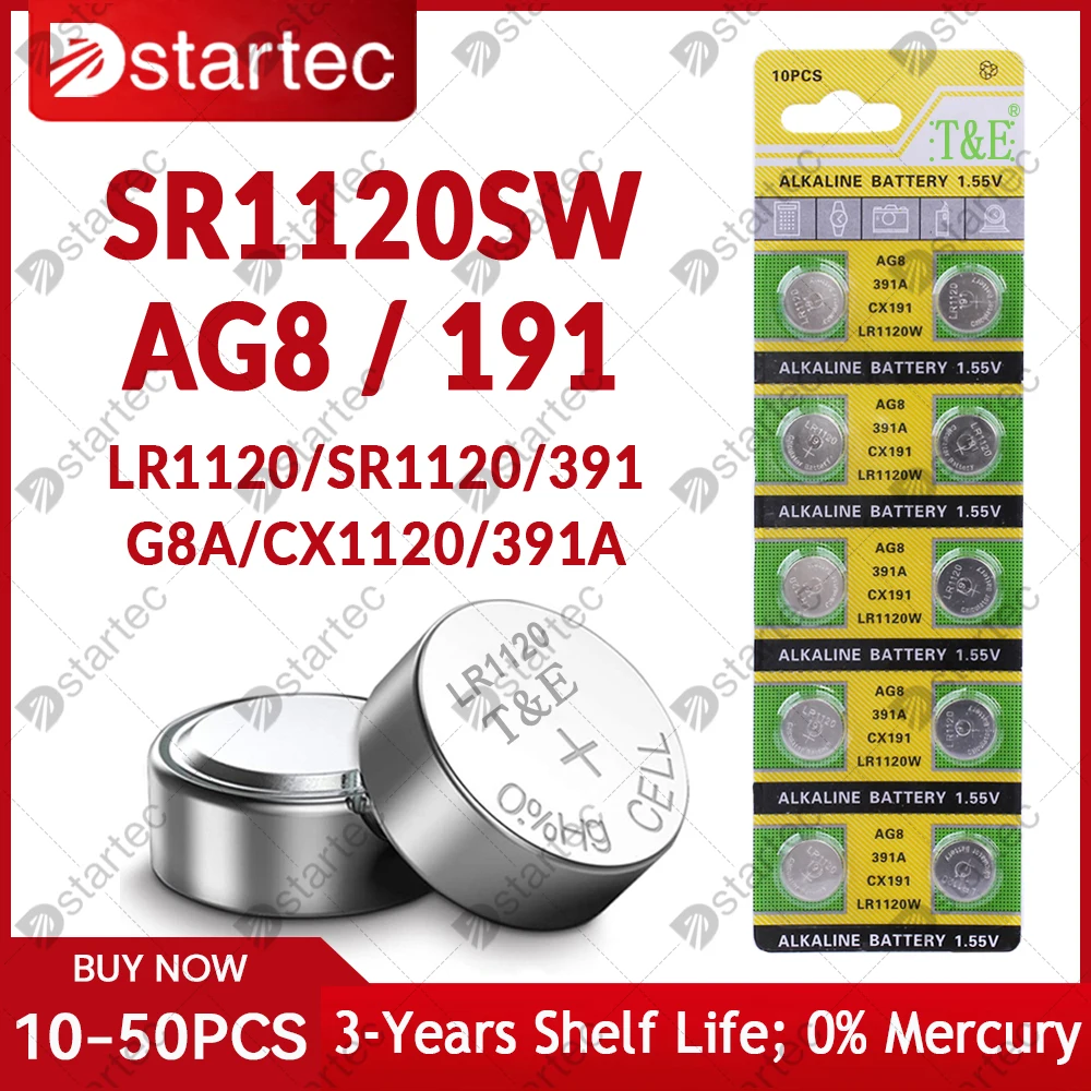 

10PCS-50PCS 1.55V AG8 LR1120 391 SR1120 R1120W CX191 Button Batteries G8A 191 391A SR1120SW Cell Coin Watch Toys Remote Battery