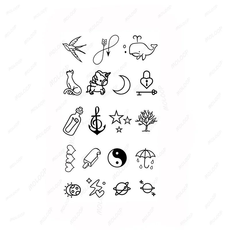 Tattoo Sticker Musical Note Arrow Whale Shell Diamond Moon Temporary Waterproof Finger Hand Arm Makeup Body Art for Men Women