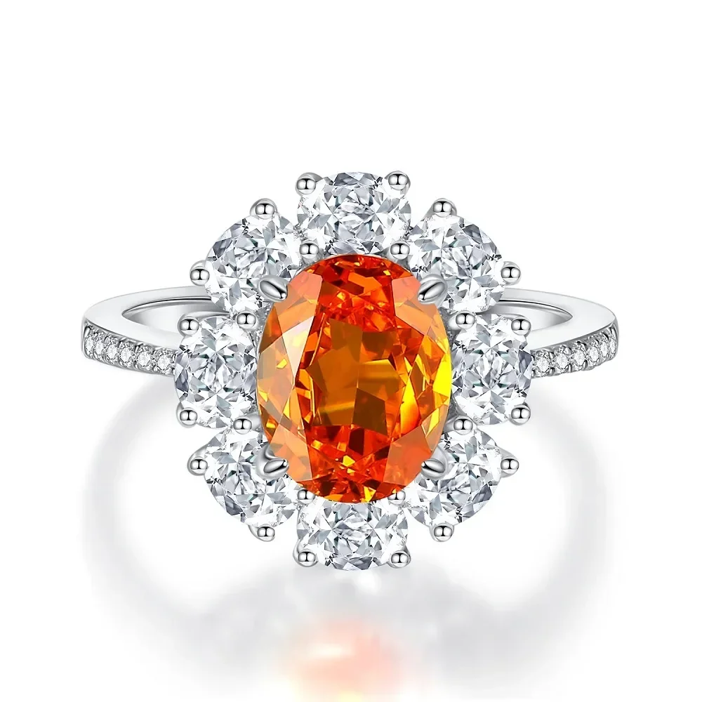 

GoldAether Luxury Solid Platinum PT950 Women's Orange Diamond Ring Full Diamond Moissanite 3 karat Ring