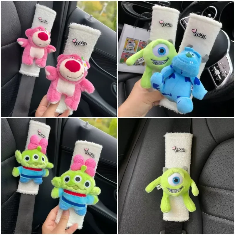 Disney Lotso Alien Sullivan Plushie lalka nakładka na pas bezpieczeństwa w samochodzie Anime Cartoon pluszowe akcesoria do wnętrz samochodowych