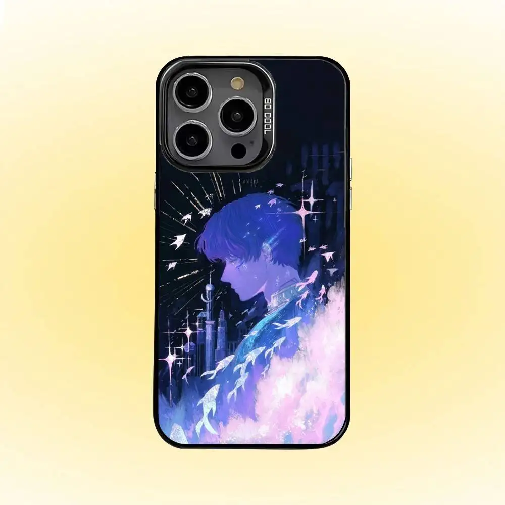 R-Rafayel 러브 앤 딥스페이스 아이폰16 15 14 13 12 프로 맥스용 폰 케이스 그레이 블랙 매트 레이저 메탈릭 오로라 펀다