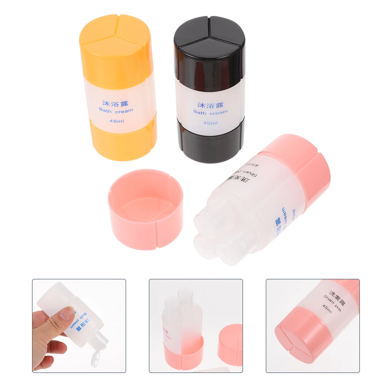 3 Pcs Three-in-One Storage Bottle Travel Container Squeeze Dispenser Lotion Shampoo Refillable Pp Cosmetics Bottles