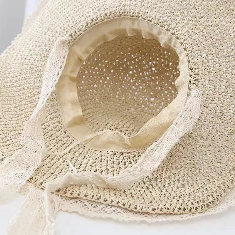 Womens Summer Straw Hat Foldable Sun Hat Wide Large Brim Beach Hats Fashion Holiday Straw Hat Beach UV Protection Cap