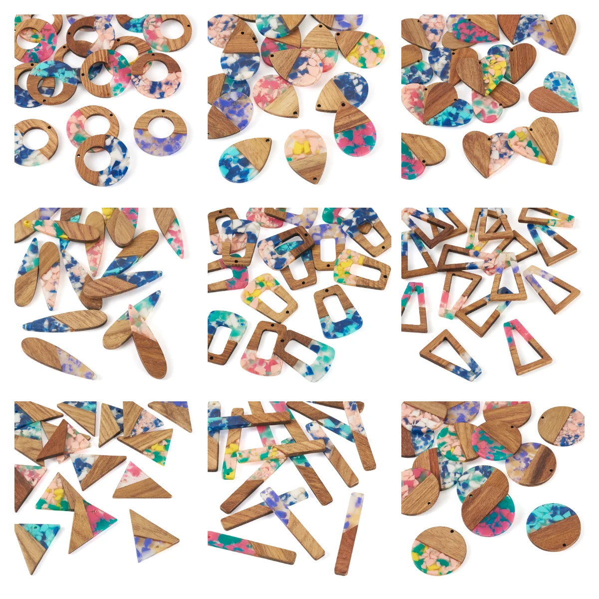 

14-16pcs Resin Walnut Wooden Charms Colorful Rectangle Geometric Wood Pendant For Jewelry Making Diy Dangling Earrings Necklace