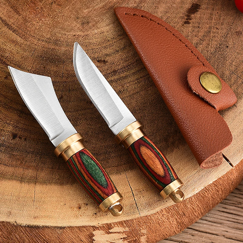 Brass Colored Wood Mini Knife Sharp Machete Small Closing Knife Portable Key Chain Pendant Unpacking Express Unboxing Knife