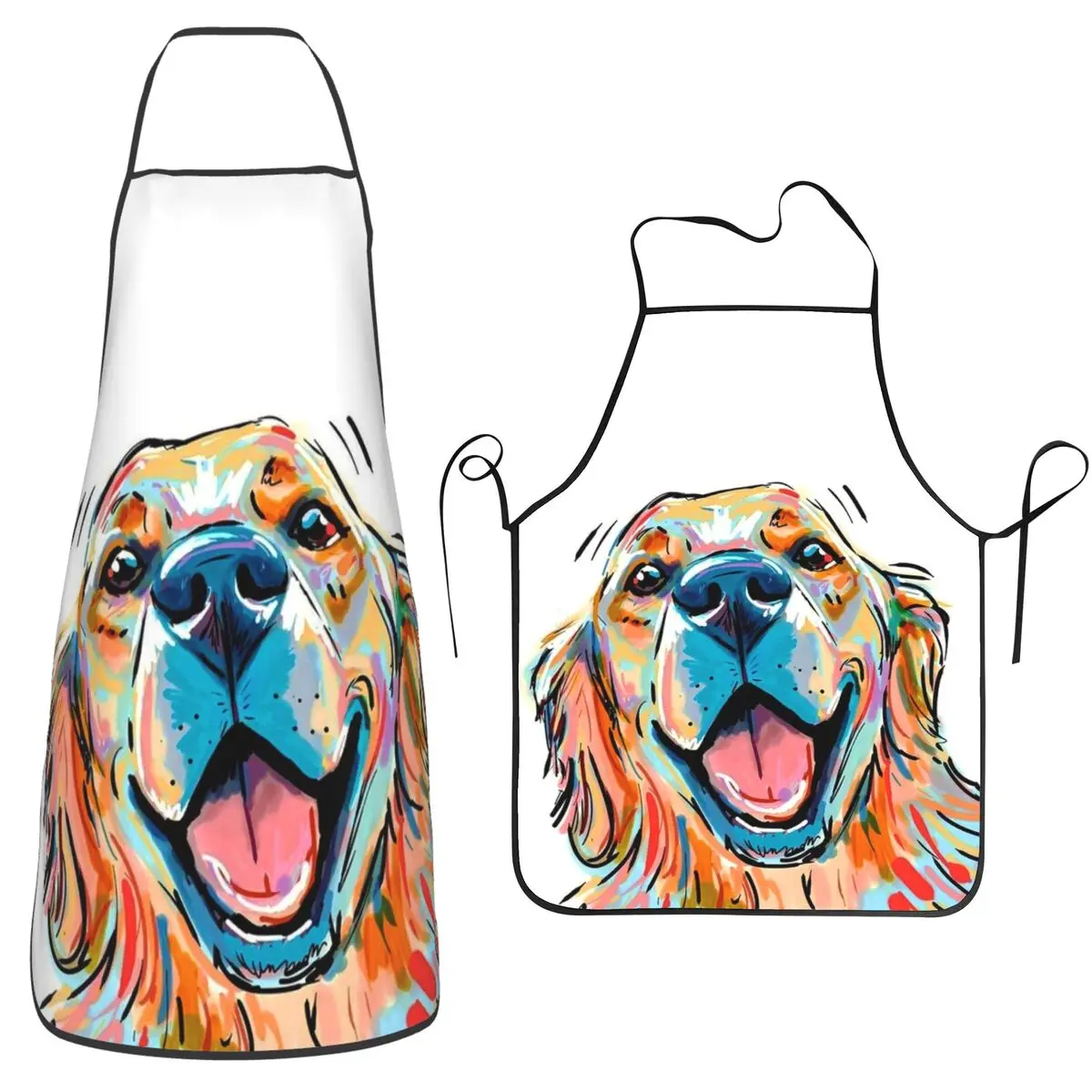 Smile Golden Retriever Dog Printed Apron Chef Cooking Tablier Sleeveless Bib Kitchen Cleaning Pinafore for Women Men Gardening