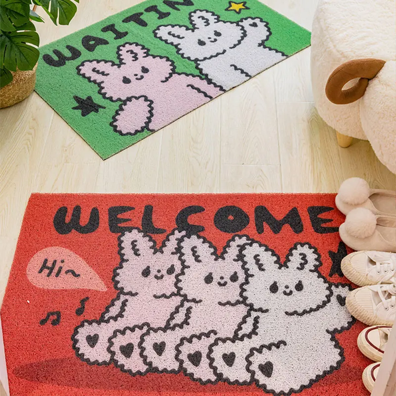 Cute Design Entrance Door Mat PVC Silk Loop Carpet Door Mat Home Entry Porch Doormat Non-slip Dust Mat Home Door Foot Pad Rugs