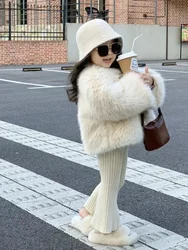Coats 2025 Wintre New Girls Plush Thickening Children Clothing Versatile Furs Cotton Fashion Outerwear Simple Warm