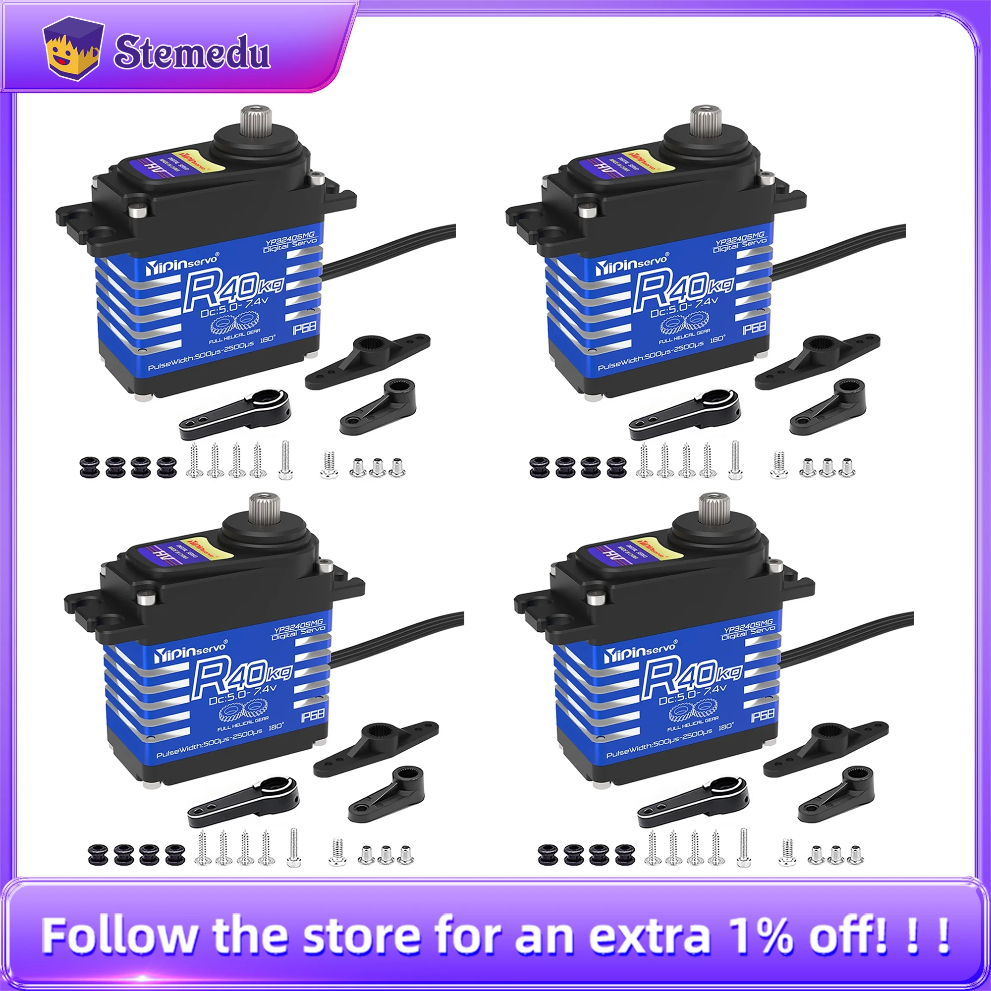 4PCS YiPinservo 40kg Metal Gear 7.4V High Precision Waterproof Digital Servo Motor For 1/8 1/10 RC Car TRX6/Scx10 Crawler Robot