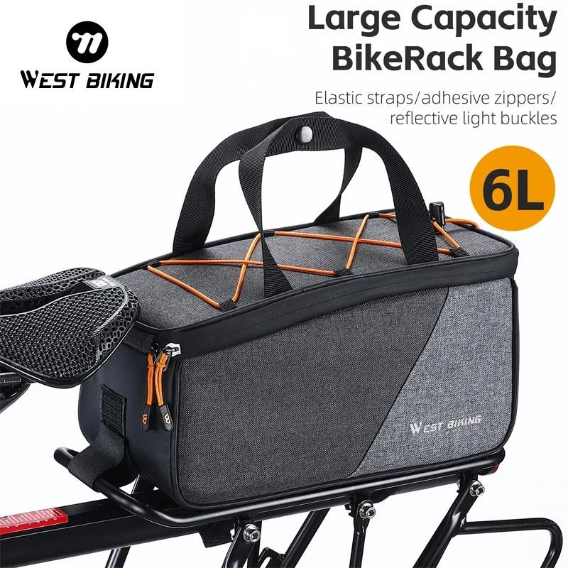 WEST BIKING Bicycle Rear Rack Bag 6L PVC Carrier Tail Bag With String Bag Storage Drawstring Trunk Bag Cycling Travel Hand Bag