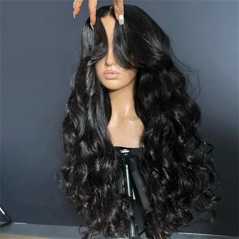 Peruca dianteira do laço preto pre-arrancadas para mulheres africanas, cabelo do bebê, macio, 180 densidade, glueless, 26in, longo, onda de água, resistente ao calor, diariamente