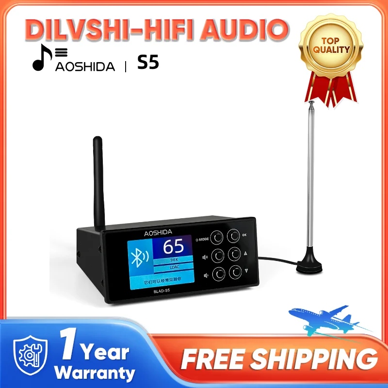 AOSHIDA BLAD-S5 Bluetooth5.1 FM Audio Reciever Converter 20 Meters Strong Signal FM Radio Reciever ES9038 Decoding USB DAC OPA16