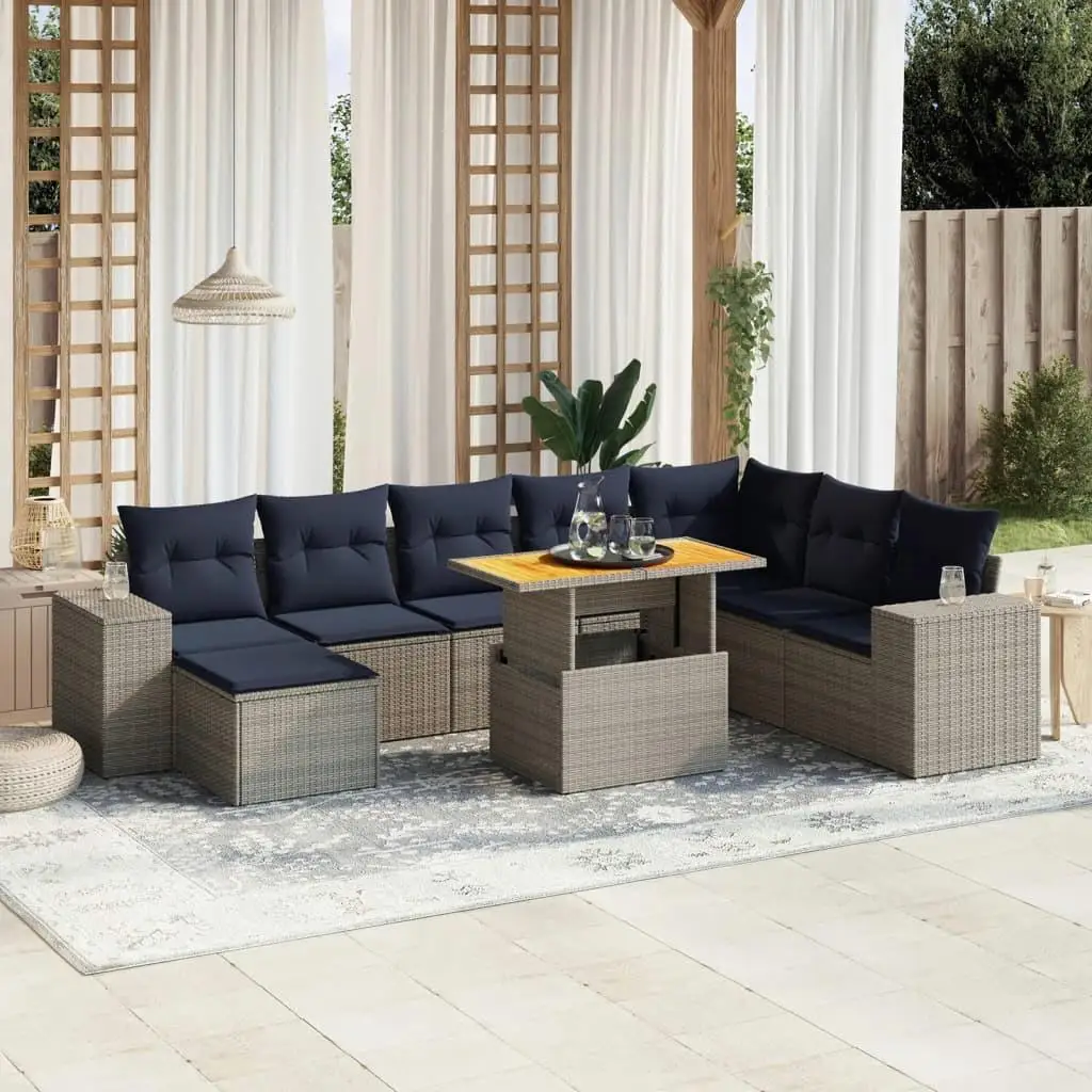 

9 Piece Outdoor Patio Sofa Set with Cushions Gray Rattan Furniture Garden Lounge Set
