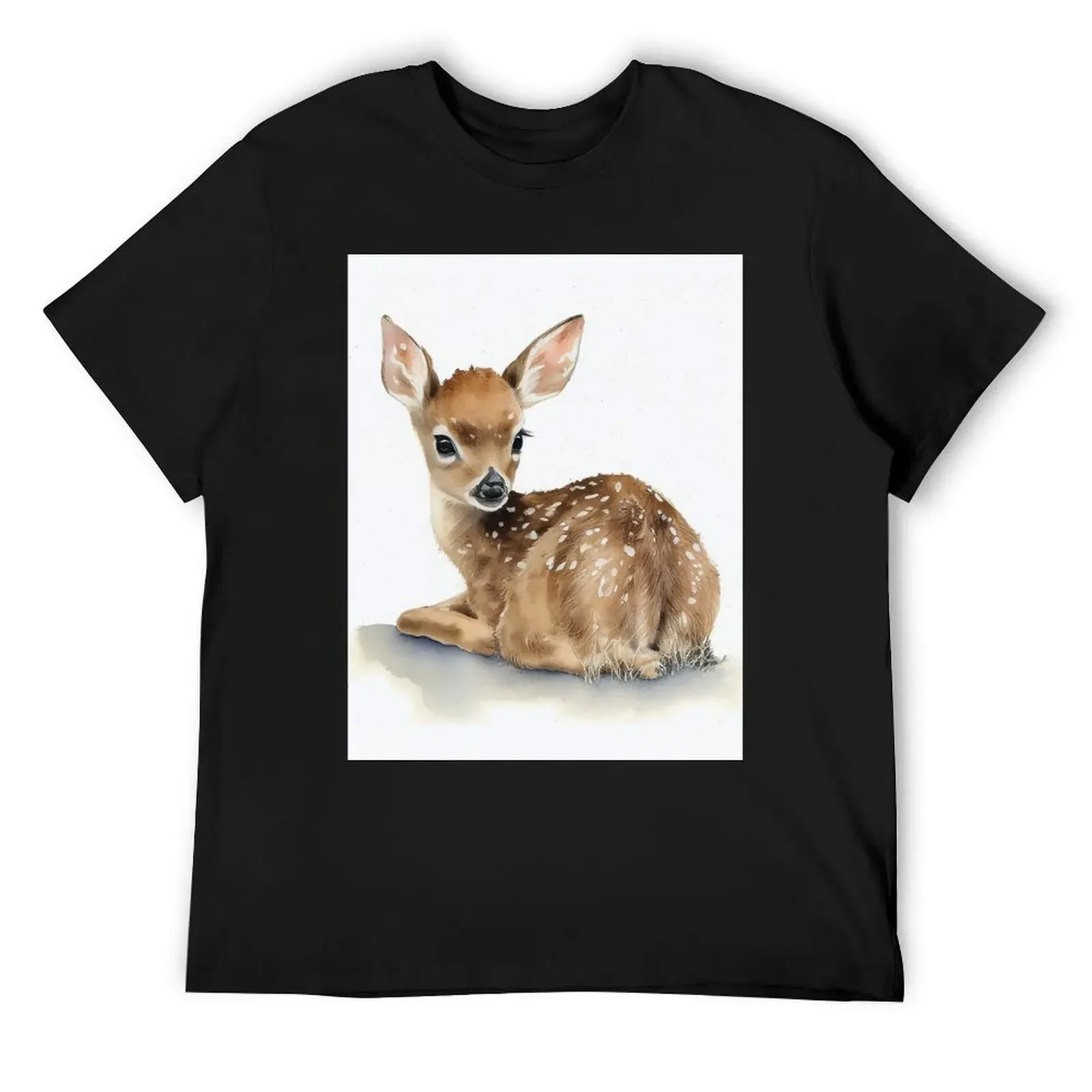 Deer Forest animal Watercolor Painting T-Shirt graphics custom t shirt street wear tshirts for men