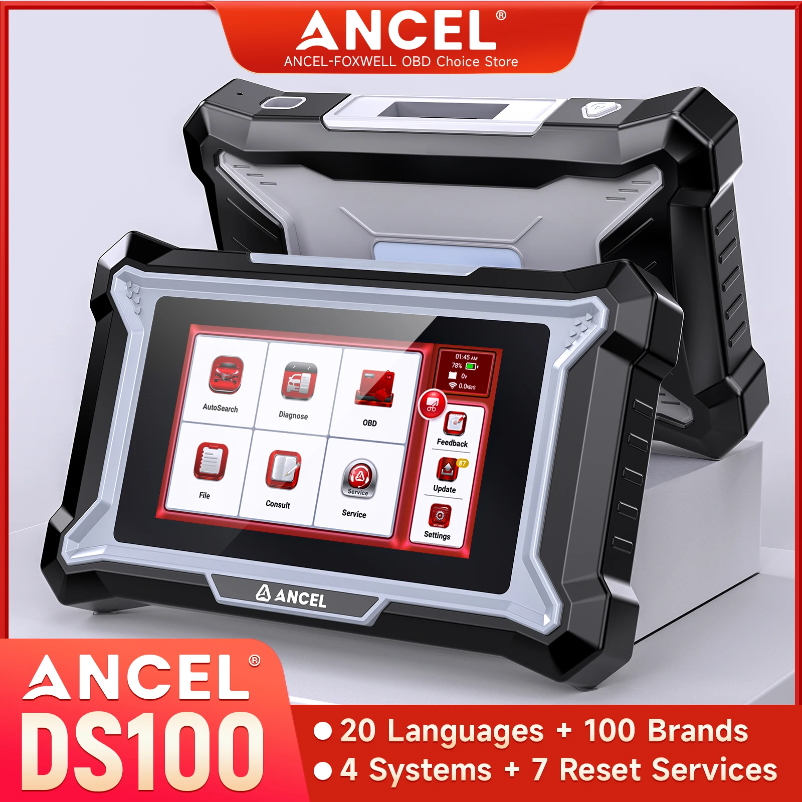 

2025 New ANCEL DS100 Car OBD2 Diagnostic Tools Auto OBD Scanner ABS SRS Engine AT+ 7 Reset Service Free Update PK X431 CRP123E