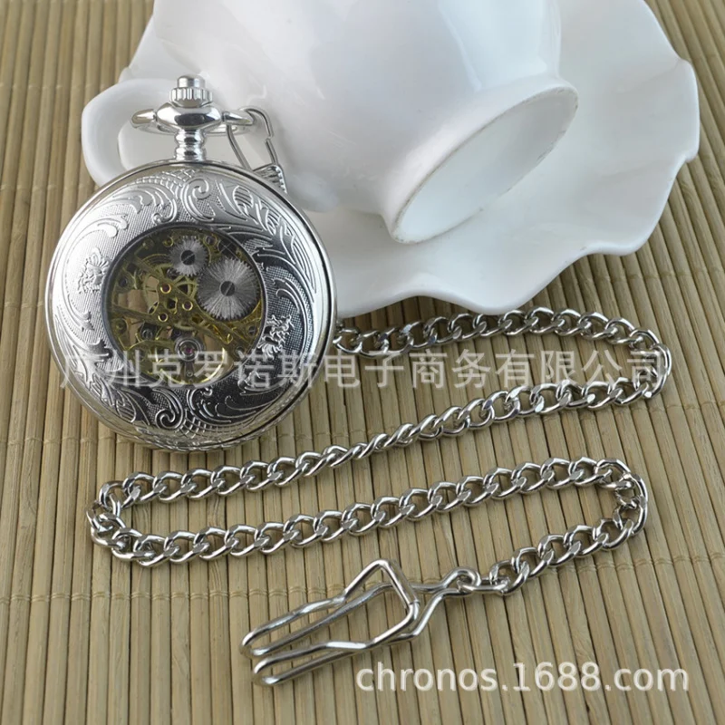 Large Magnifying Glass Semi-automatic Mechanical Pocket Watch Roman Style Hollow-out Flip Pocket Watch Factory