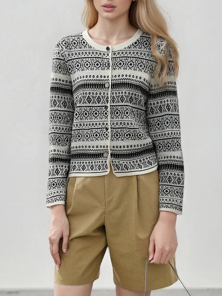 

Вязаный кардиган в стиле ретро с круглым вырезом, без застежки, с цветочным узором, длинный, женский, осенний, классический, модный трикотаж