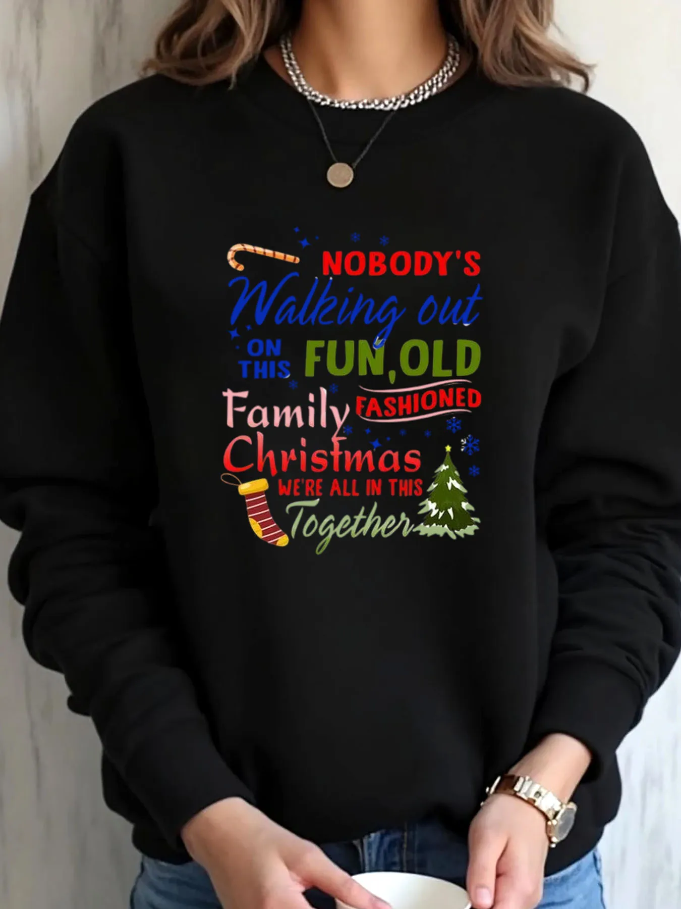 Übergroßes Damen-Sweatshirt, Weihnachten, Familie, lustiges bedrucktes Design, Outdoor-Bekleidung
