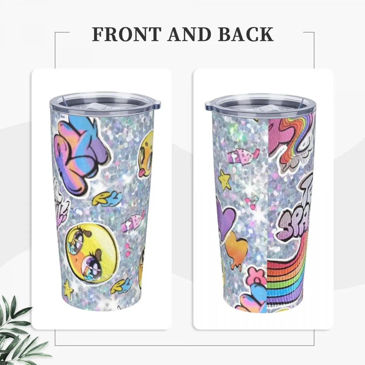 Rainbow High Print Insulated Tumbler with Straws Stainless Steel Thermal Mug Double Wall Thermos Bottle Cup, 20oz