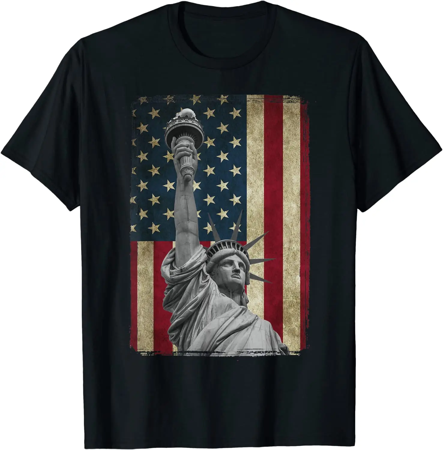 USA American Flag and Statue of Liberty Tee Shirt Casual Cotton Men Clothing Daily Four Seasons Tees Graphic T Shirts