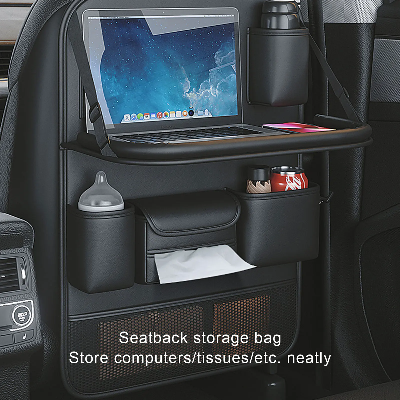 

Car Backseat Organizer With Foldable Tablet Tray PU Leather Car Storage Organizer Seat Back Protectors Anti-Kick Mats