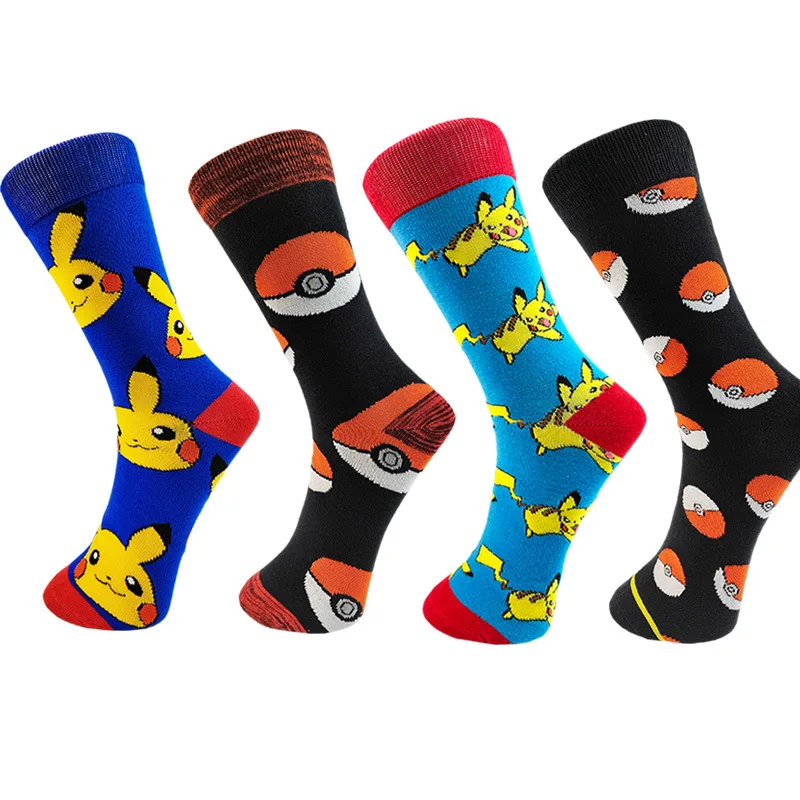 New Pikachu Men's Socks with Cartoon and Trendy Sports Anime Surrounding Features