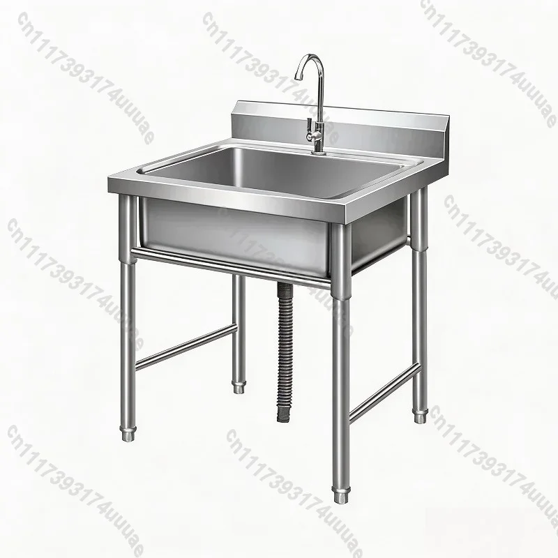 Floor‑Standing Stainless Steel Commercial Kitchen Sink with Bracket, Multi‑Size Kitchen Washbasin Accessory