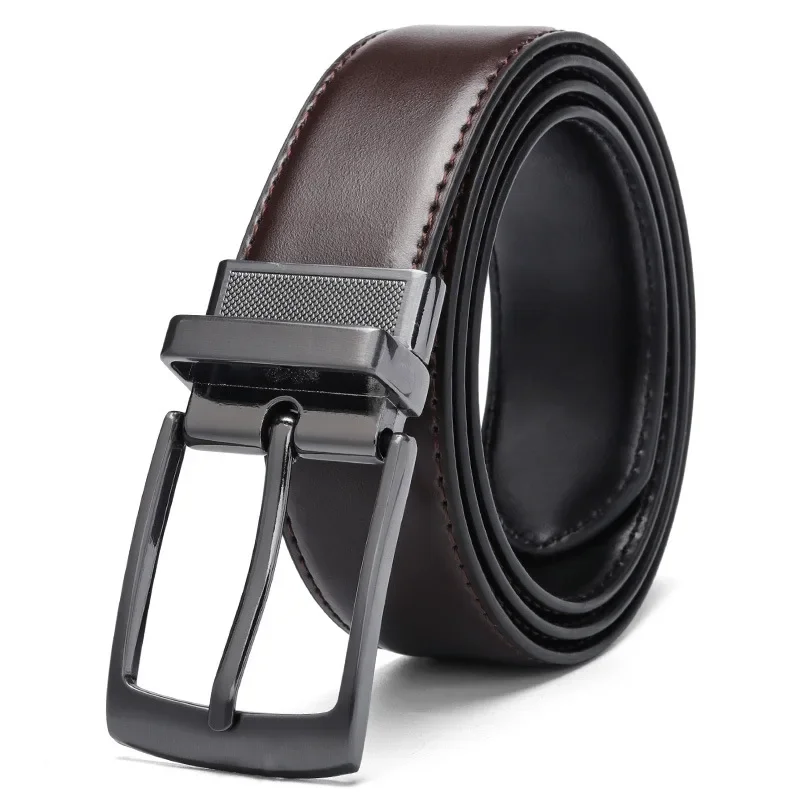 Men's business belt, rotating pin buckle belt, casual versatile double-sided leather belt