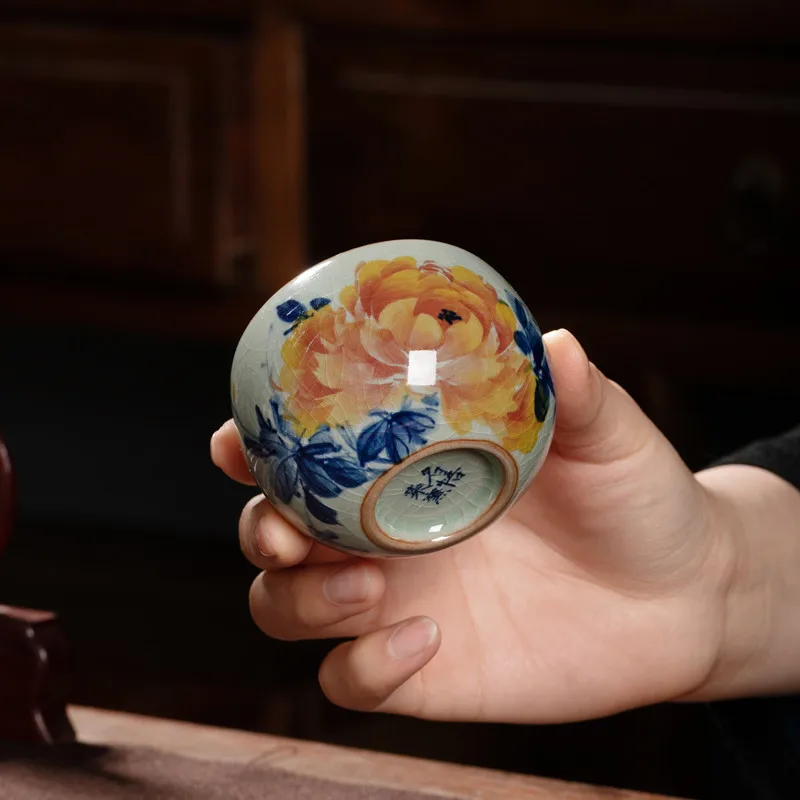 

Jingdezhen Hand-Painted Cerc Tea Cup Ancient Clay Traditional Crt Glazed Undercolor Hardwood Burned Tea Set Vintage Sle