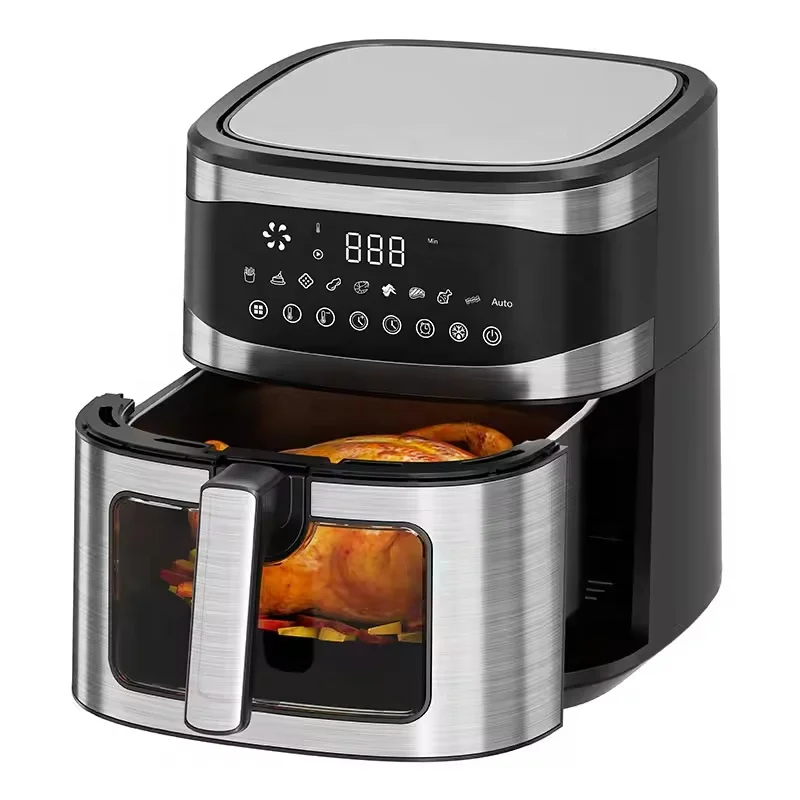 

2026 Multi-functional modelAir Fryer 8L Large Size With Clear Window 8 Presets True One-touch Panel Nonstick Basket Stainless St