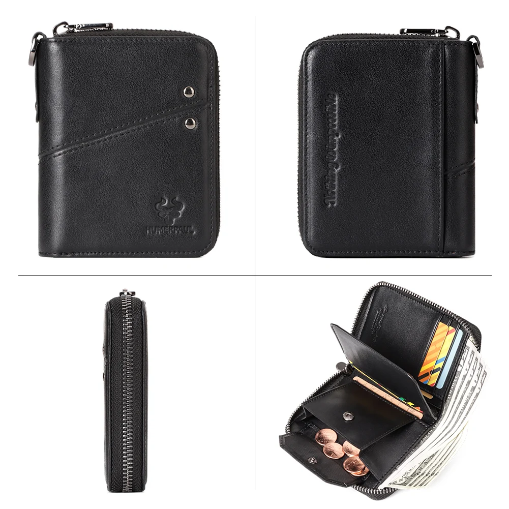 GZCZ 100% Original Genuine Leather Wallet For Men Luxury High Quality Credit Cards Storage Bag With Coin Pocket Anti theft Chain