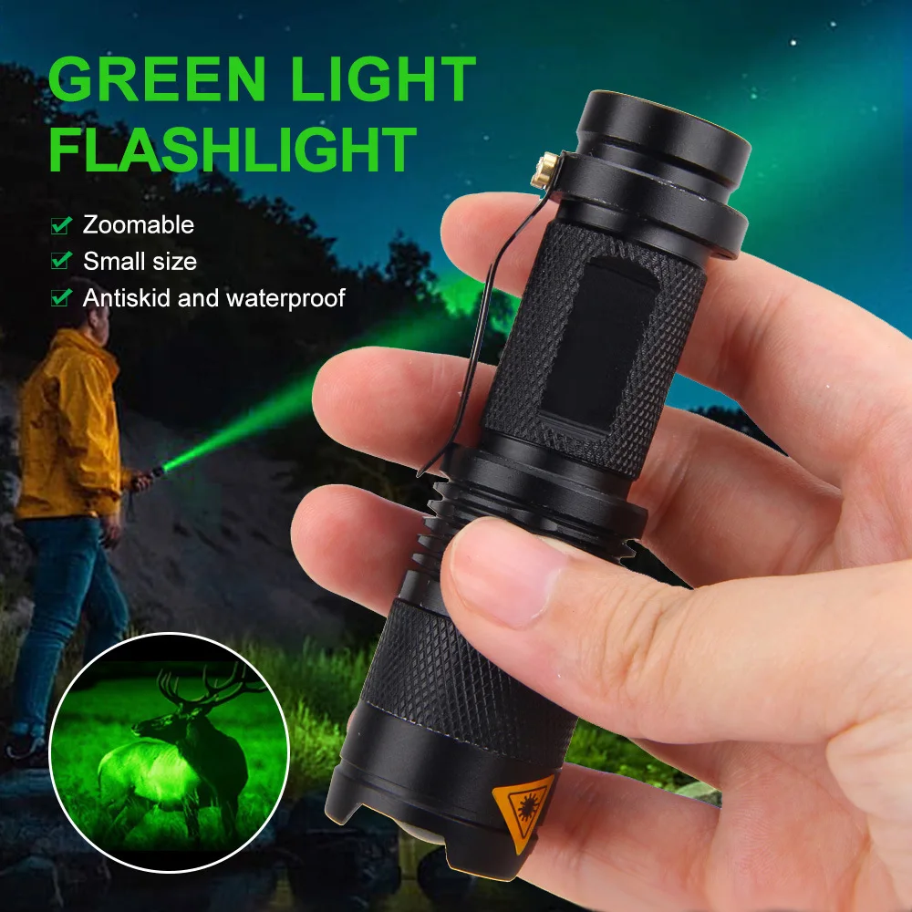 

Mini Green/Blue/Red Light LED Flashlights Zoom Water Proof Torch Pocket Small Night Vision Hand Light Outdoor Camping Patrol