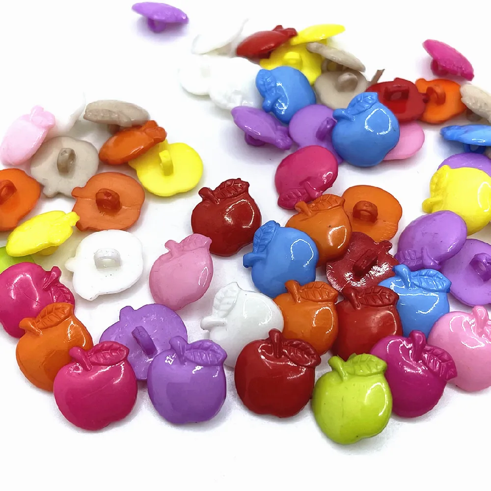 50/100pc/pack 16*17mm Mix color Apple Plastic button sewing doll baby cloth appliques