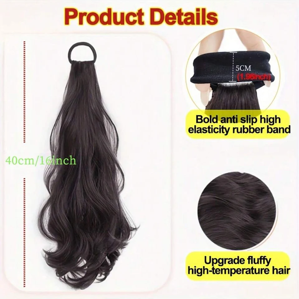 Cola de caballo sintética con banda elástica larga rizada ondulada en capas para mujer uso diario cabello resistente al calor 2