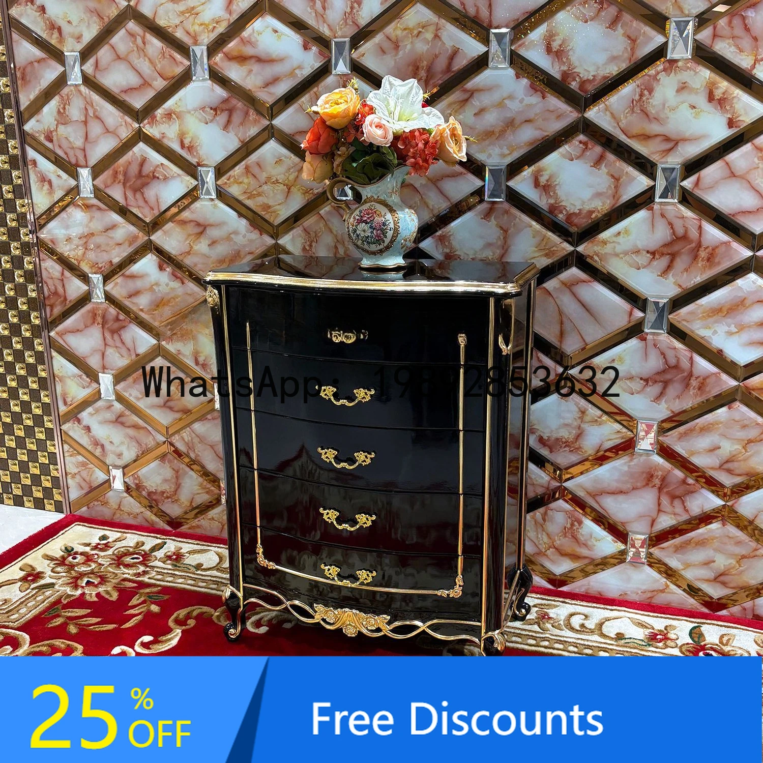 CZ French Style Solid Wood Five-Drawer Cabinet European Palace Luxury Carved Storage Cabinet Living Room Decorative Cabinet