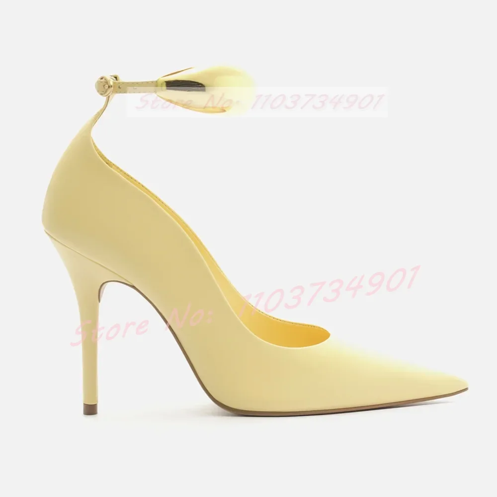 Gold Ring Ankle Strap Pumps Women Trendy Pointy Toe Patent Leather Thin Heels Shoes Ladies Sexy Party Novelty Big Size Pumps view 5