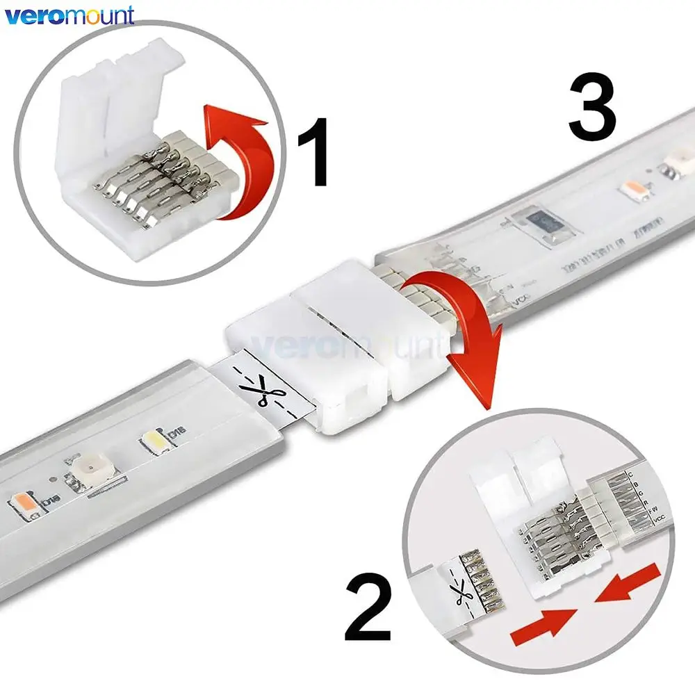 5pcs 6Pin 12mm Cut-End Snap On Clip Connector Socket 2.0mm Pin Picth + Male Plug for Hue V3 2.0 Standard 6-Pin RGBCCT LED Strip