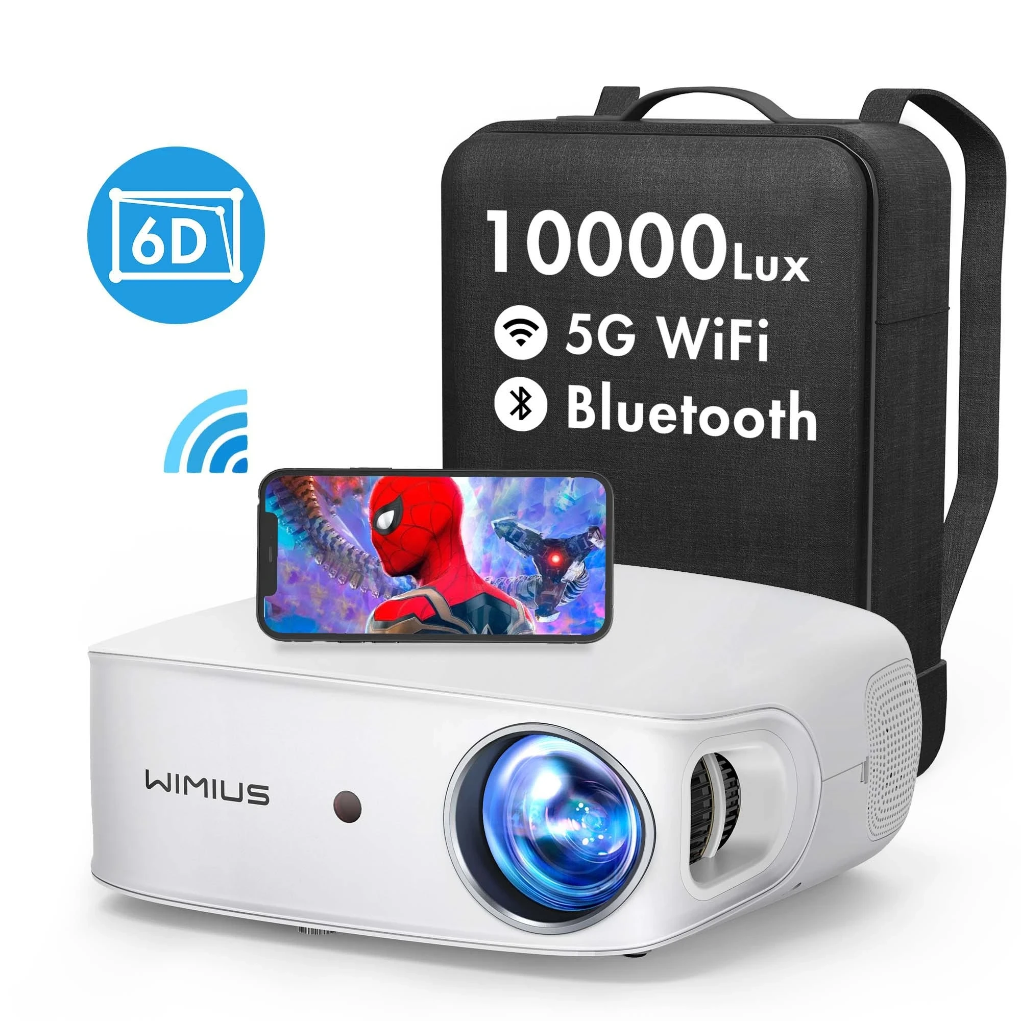 Wimius Native 1080P Portable 5G WiFi Bluetooth Projector Support 4K Projectors 550 ANSI Home&Outdoor Video Projector K7