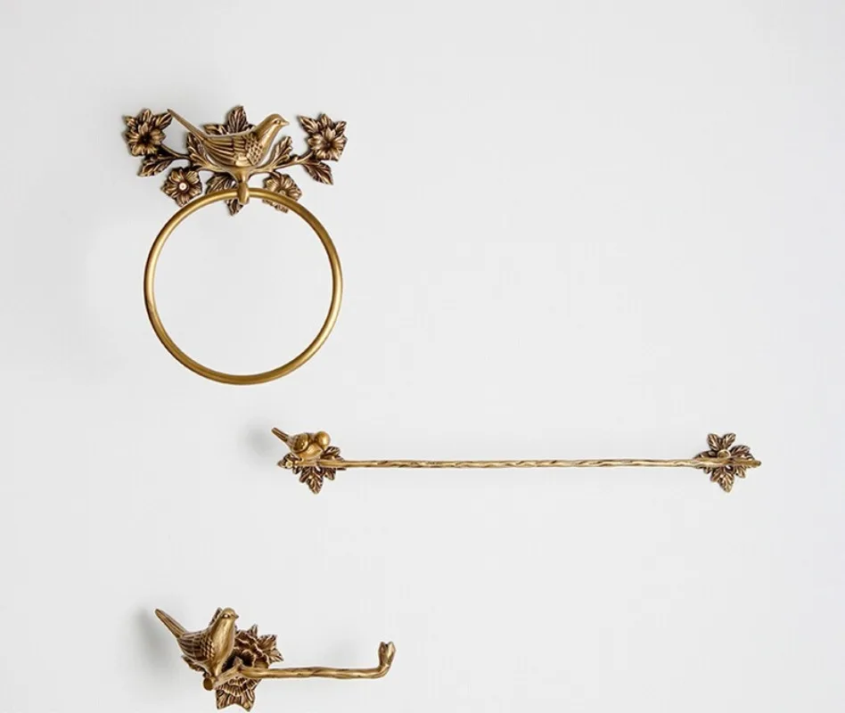 

Brass bird towel rack decorative hanging rod bathroom hook light luxury bathroom retro tissue rack